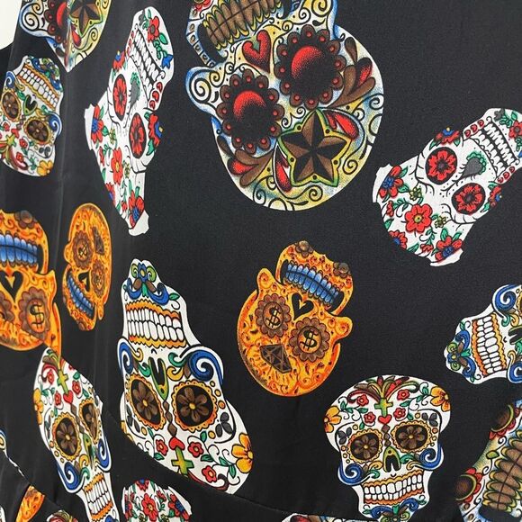 Iska London retro punk goth skeleton sugar skull black dress size 12 - Picture 7 of 11